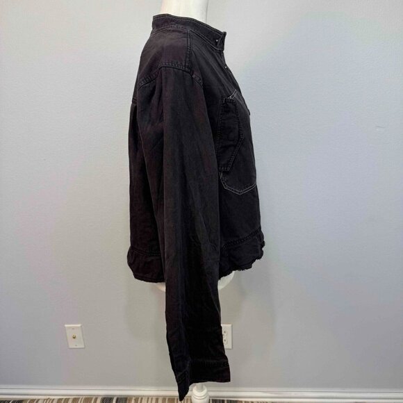 Free People We The Free Cropped Moto Bomber Shirt Relaxed Fit Washed Black Sz XL - Picture 4 of 13
